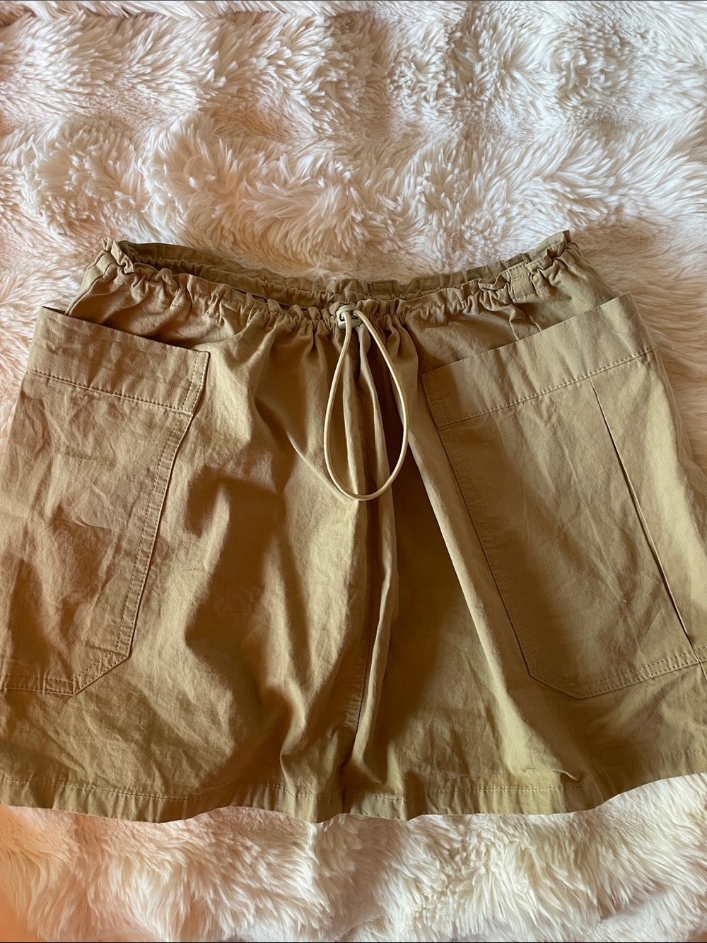 Tan Khaki Drawstring Utility Skirt